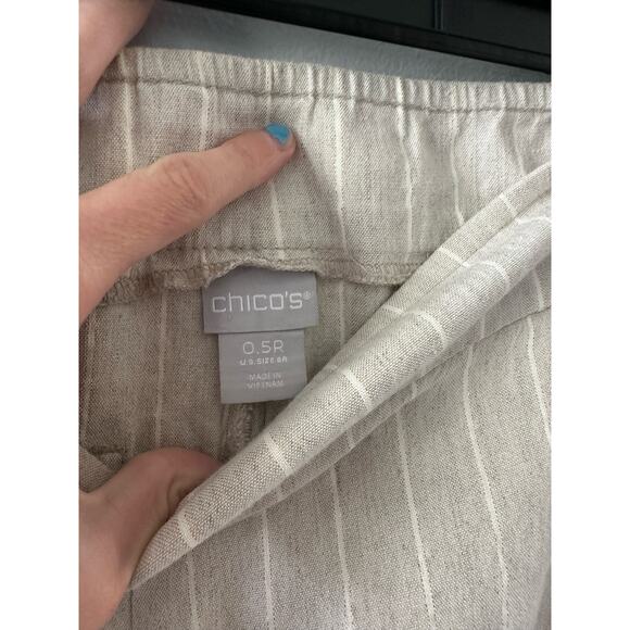 Chicos Pants Woman’s US 6 Chicos 0.5 Striped Linen Pull On Lightweight Neutral - Picture 4 of 8